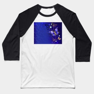 Blue Background with Sapphire Butterfly Baseball T-Shirt